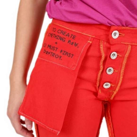 BEN TAVERNITI UNRAVEL PROJECT Red Reverse Boyskinny Jeans Lipstick NEW Size W26 - Picture 6 of 11